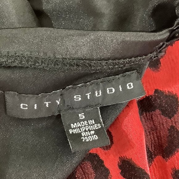 City Studio Party Dress Red Leopard Animal Print Black Size 5 Sleeveless - Picture 5 of 9
